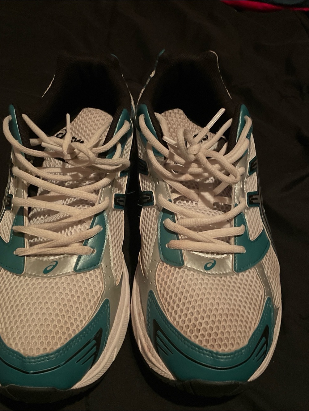 ASICS White and Teal Women's Athletic Running Shoes